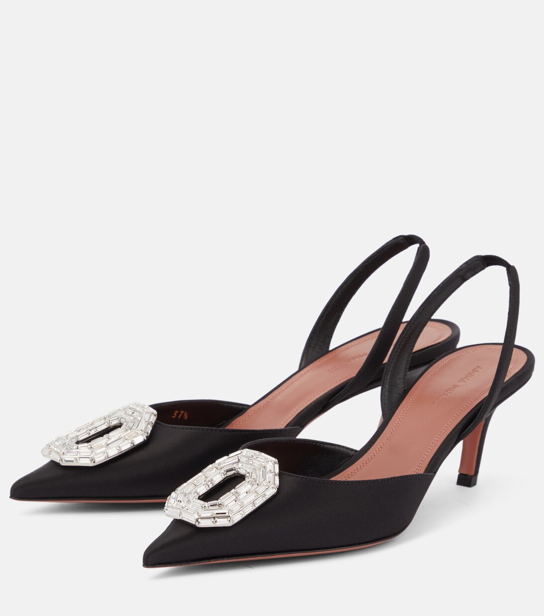 Camelia Satin Slingback Pumps in Black - Amina Muaddi | Mytheresa