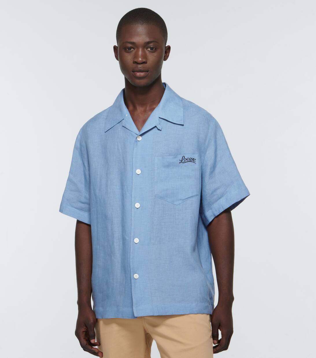 Paulas Ibiza Linen Bowling Shirt in Blue - Loewe | Mytheresa