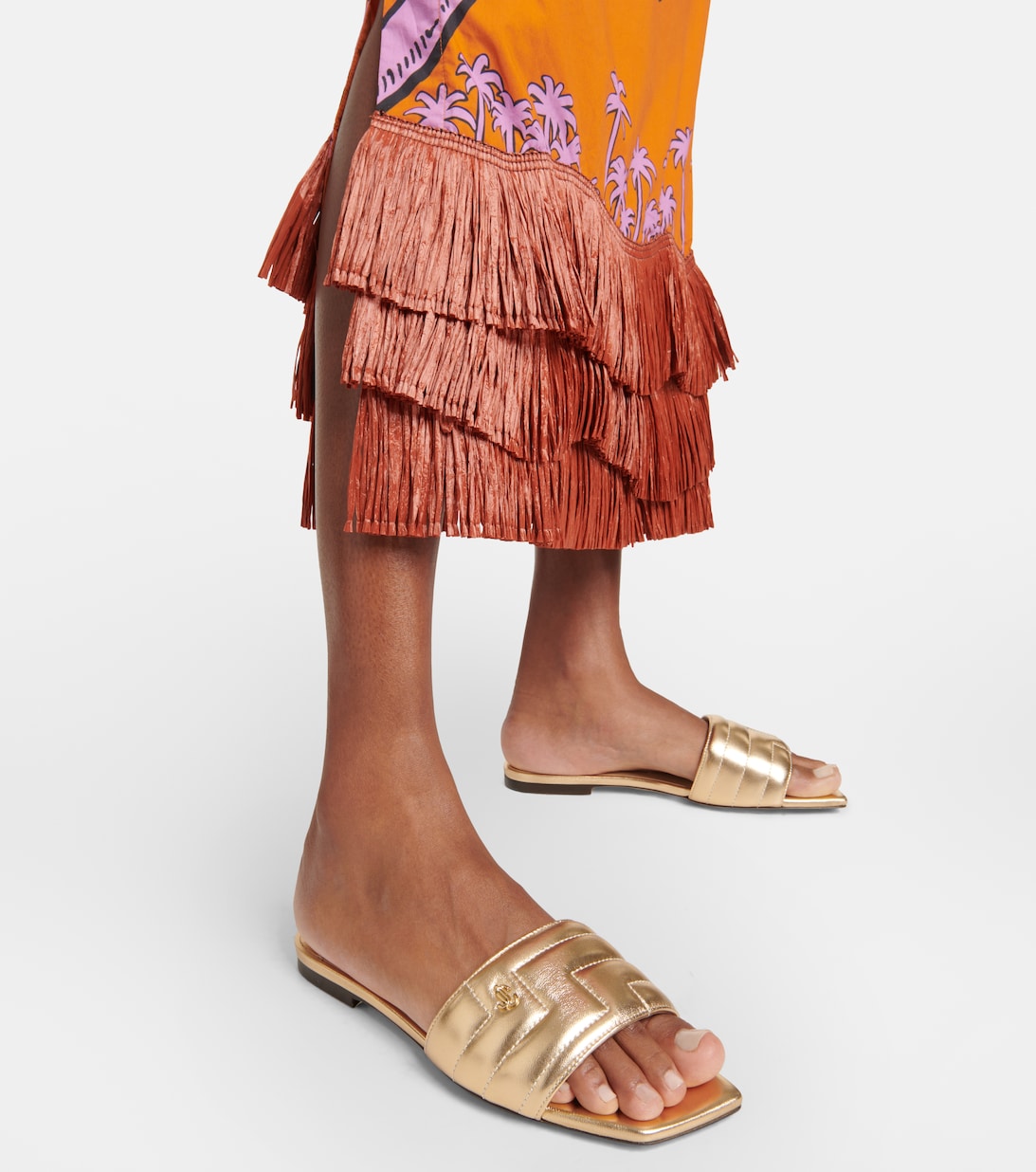 Floral appliqu leather espadrille sandals in gold Zimmermann Mytheresa