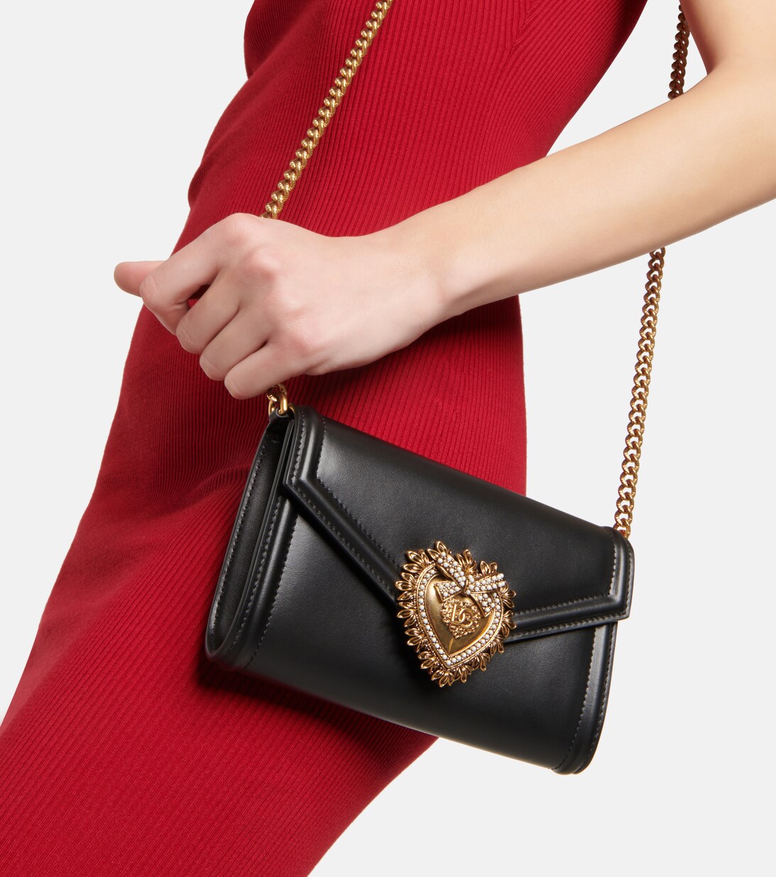 Devotion Leather Shoulder Bag in Black Dolce Gabbana Mytheresa