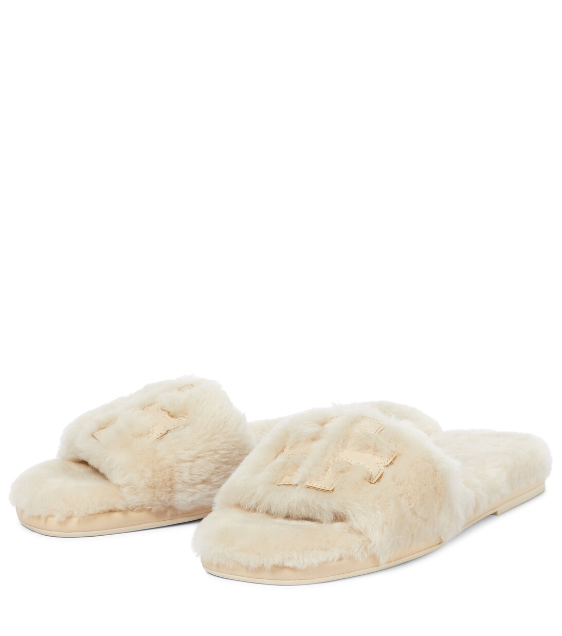 Double T Shearling Slides in White - Tory Burch | Mytheresa