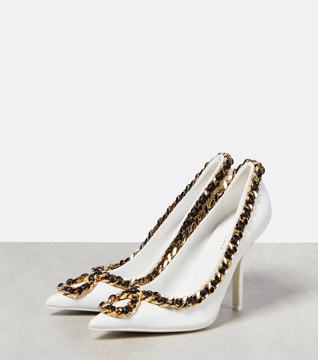 Chain Trimmed Leather Pumps in White Burberry Mytheresa