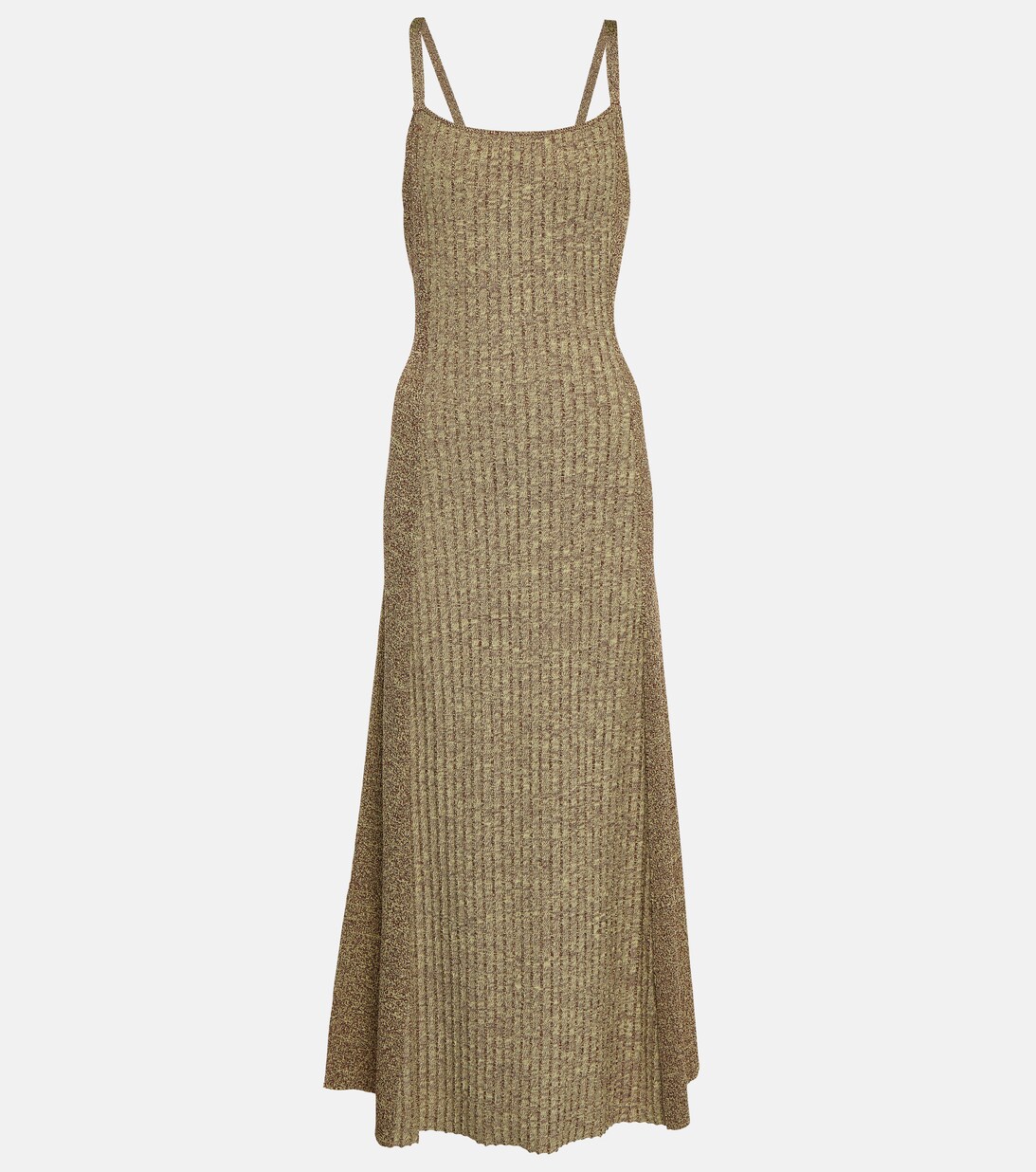 Ribbed Knit Midi Dress in Brown Ganni Mytheresa