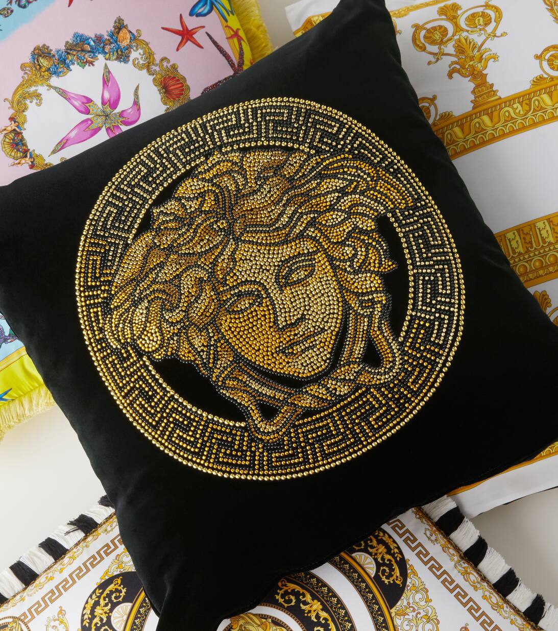 Medusa Embellished Cotton Cushion in Black Versace Home Mytheresa