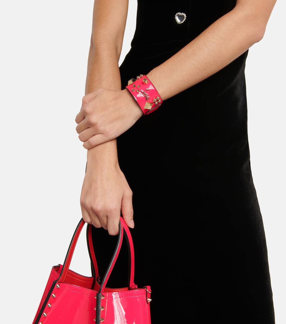 Carasky Embellished Patent Leather Bracelet in Pink Christian