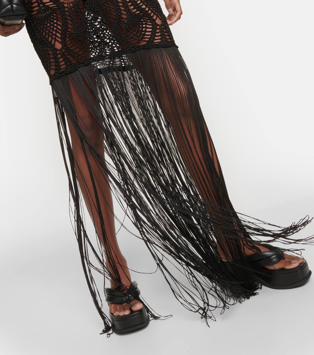 Fringed Crochet Maxi Dress in Black Costarellos Mytheresa