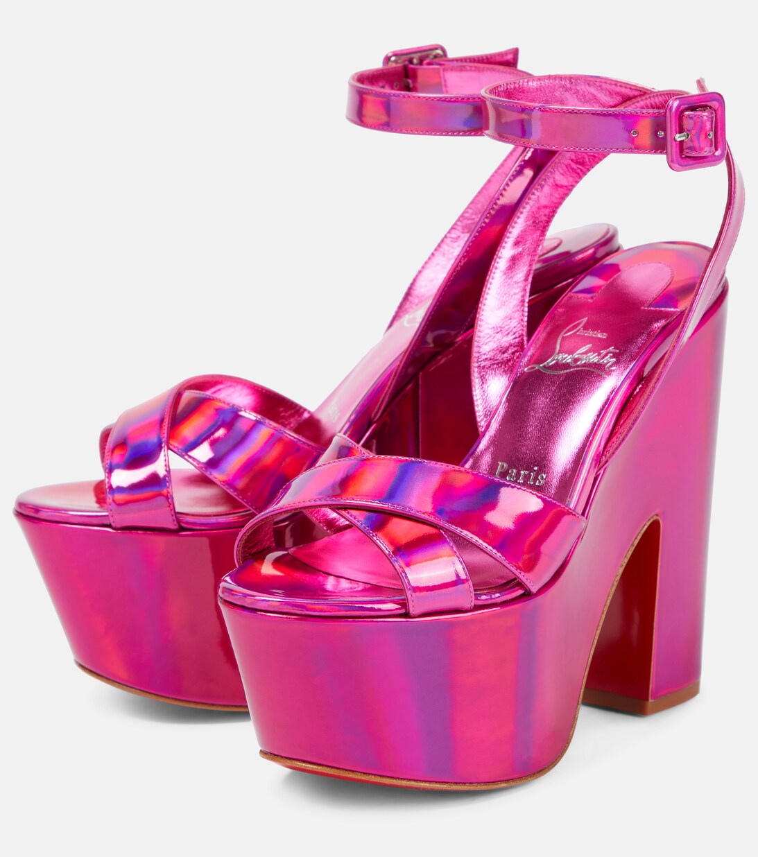 Sandales Superyaz A Plateau En Cuir Verni en Rose – Christian Louboutin |  Mytheresa