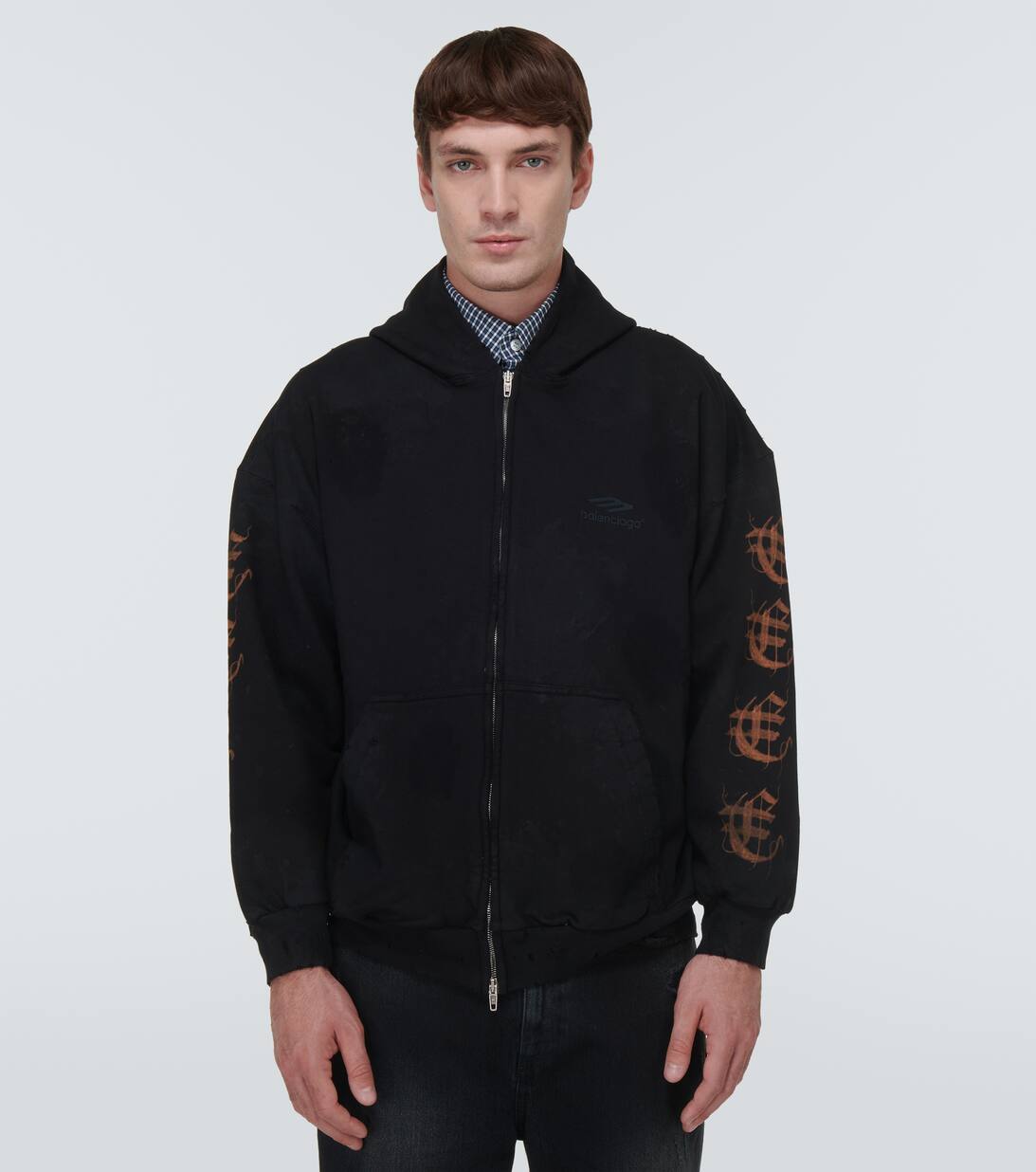 balenciaga logo cotton terry hoodie