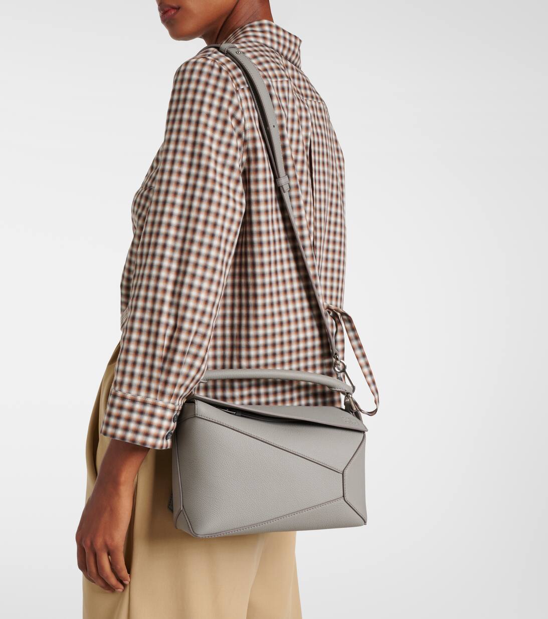 Puzzle Small Leather Shoulder Bag in Grey Loewe Mytheresa