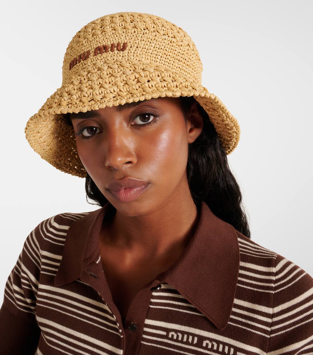Crochet Bucket Hat in Beige Miu Miu Mytheresa