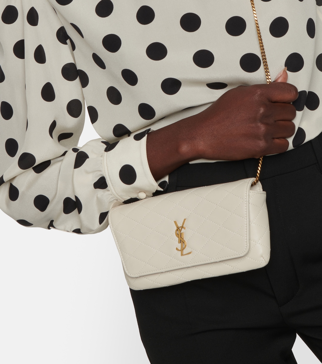 Gaby Leather Phone Holder in White Saint Laurent Mytheresa