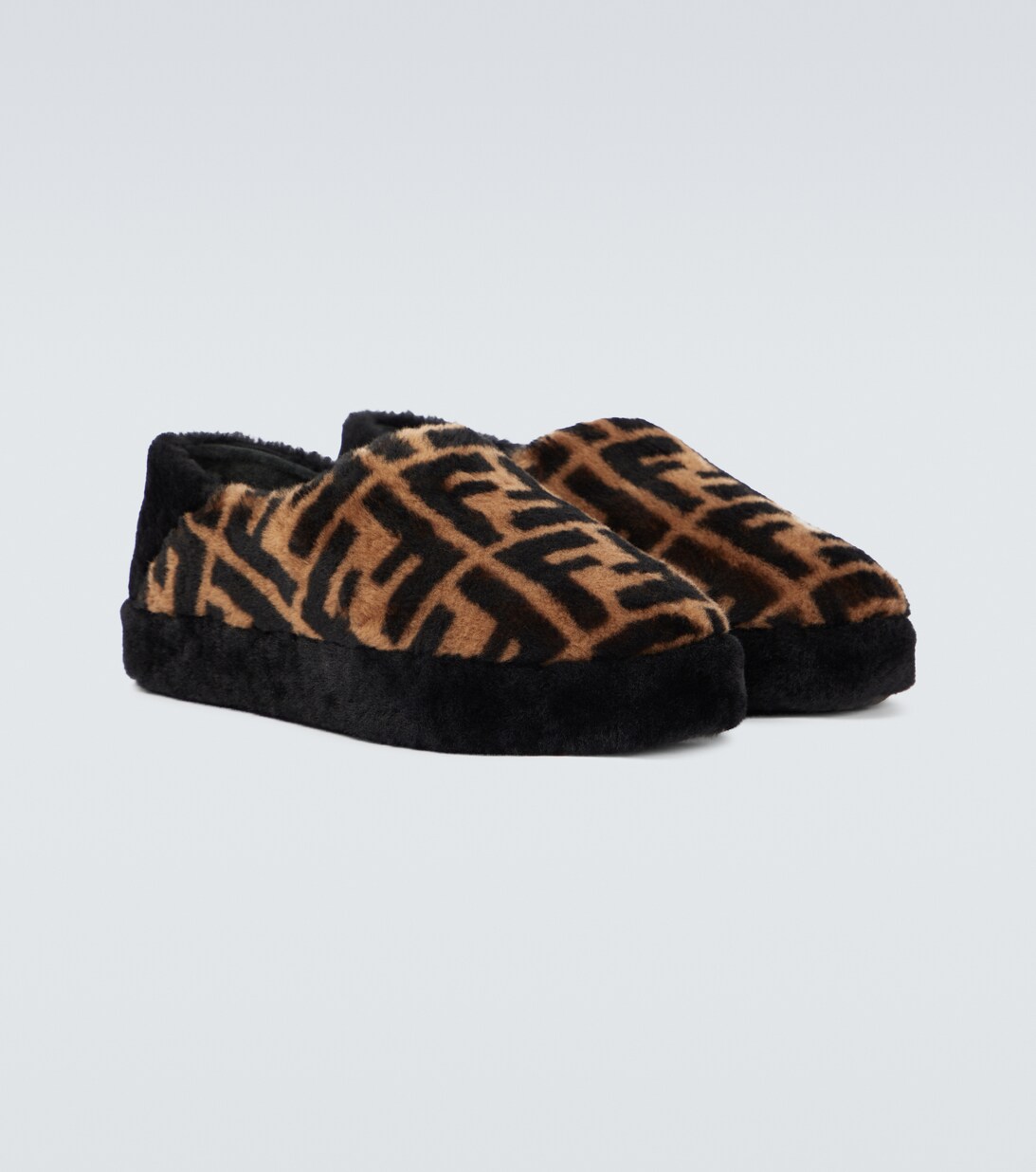 FF Shearling Slippers in Brown - Fendi | Mytheresa