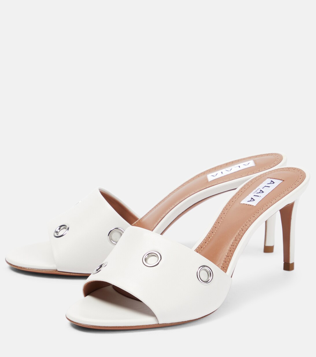 Alaia 2025 Oeillets Embellished Leather Sandals Denim Lambskin 299670