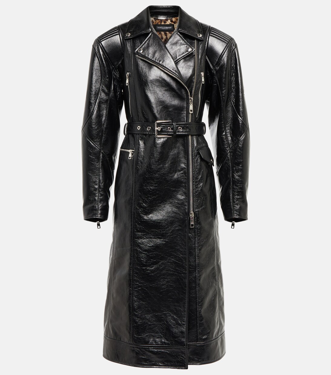 Belted Leather Coat in Black - Dolce Gabbana | Mytheresa