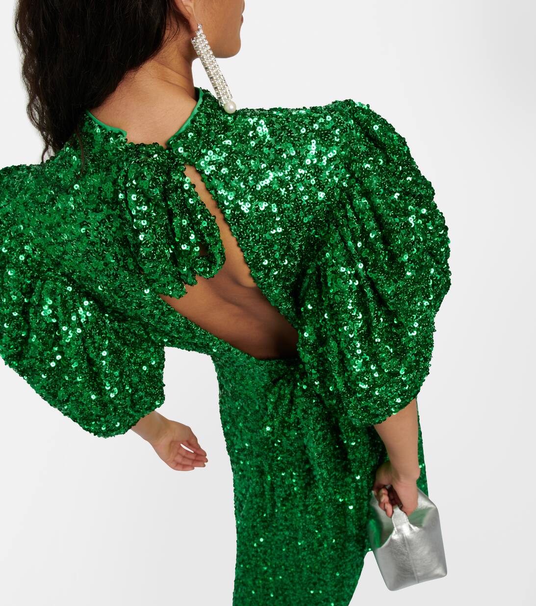 Embellished Puff Sleeve Maxi Dress in Green Rotate Birger Christensen