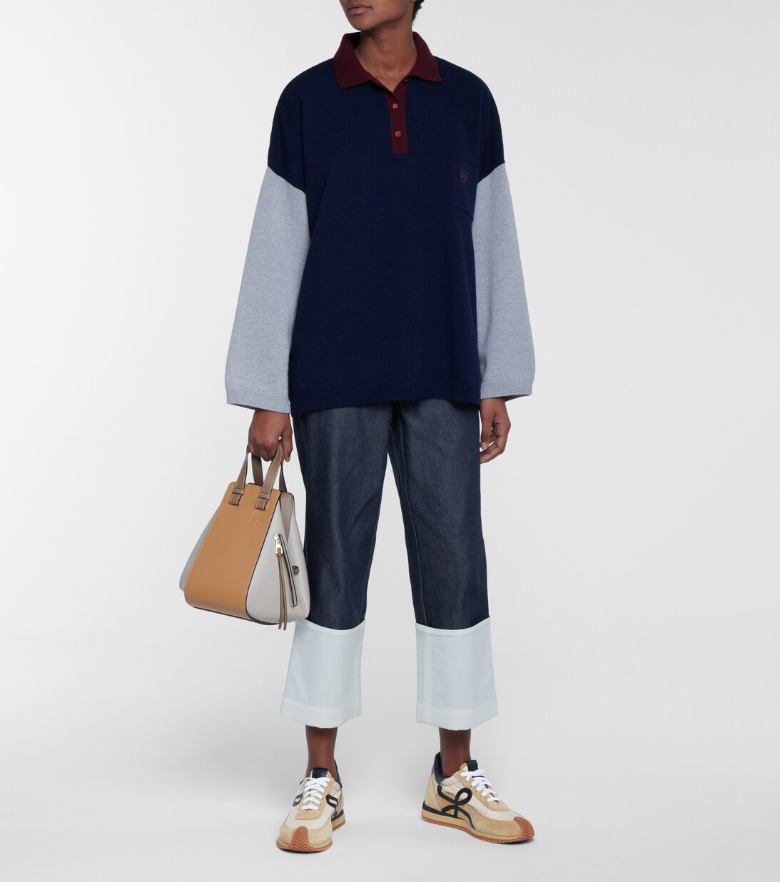 LOEWE 26S FLOW RUNNER SNEAKER IN TAN BROWN SUEDE AND BLACK CALFSKIN main image 0