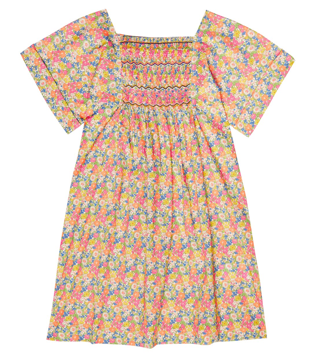Floral Smocked Cotton Dress in Multicoloured - Bonpoint | Mytheresa