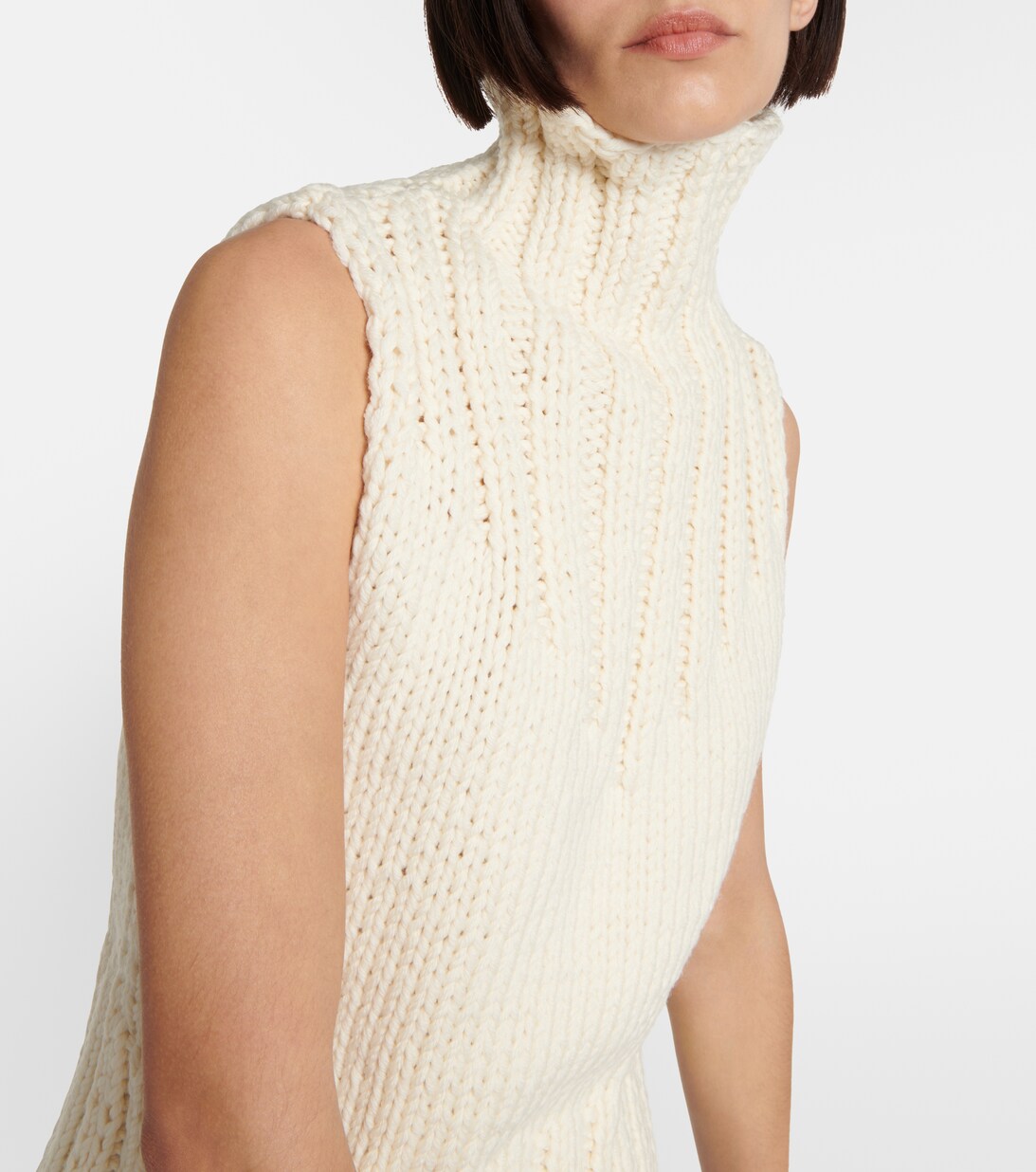 White Wool Turtleneck Knit Top