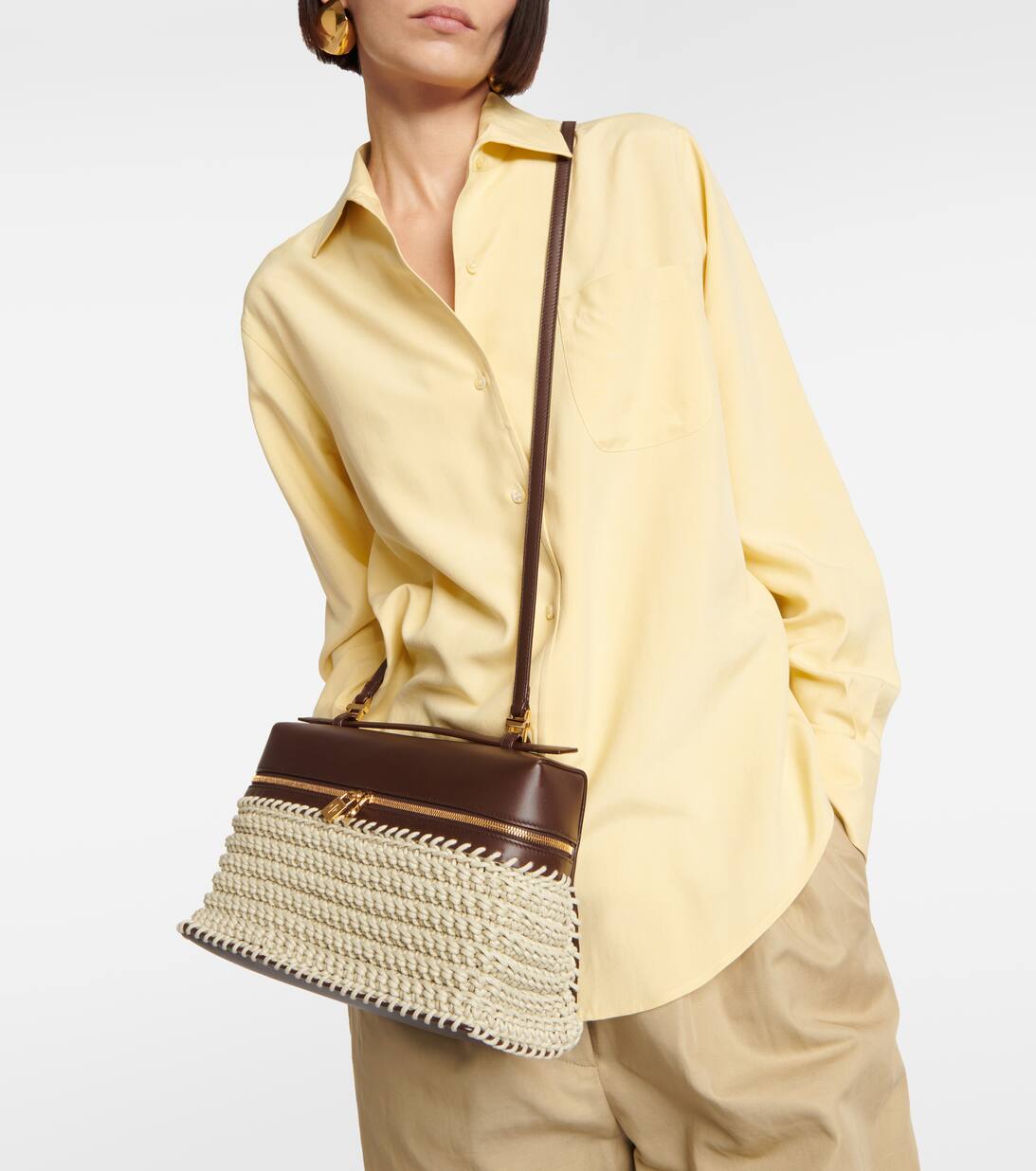 Extra Pocket Medium Crochet Leather Bag in Brown Loro Piana Mytheresa