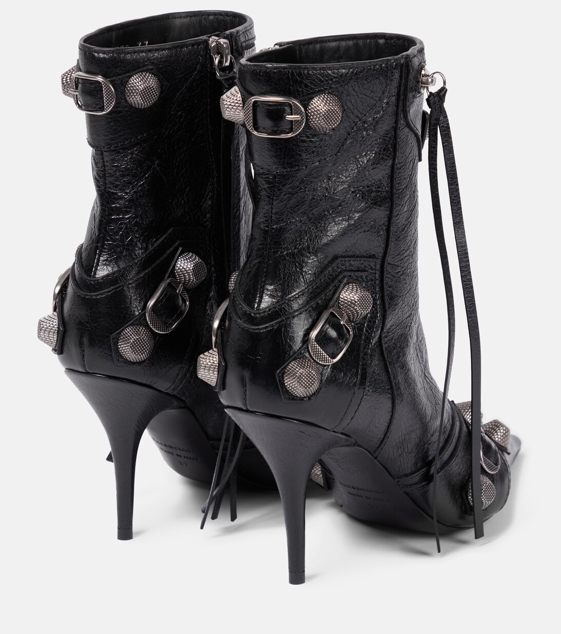 BALENCIAGA 25S ANKLE BOOTS WITH ZIPPER IN BLACK COW LEATHER SILVER HARDWARE
