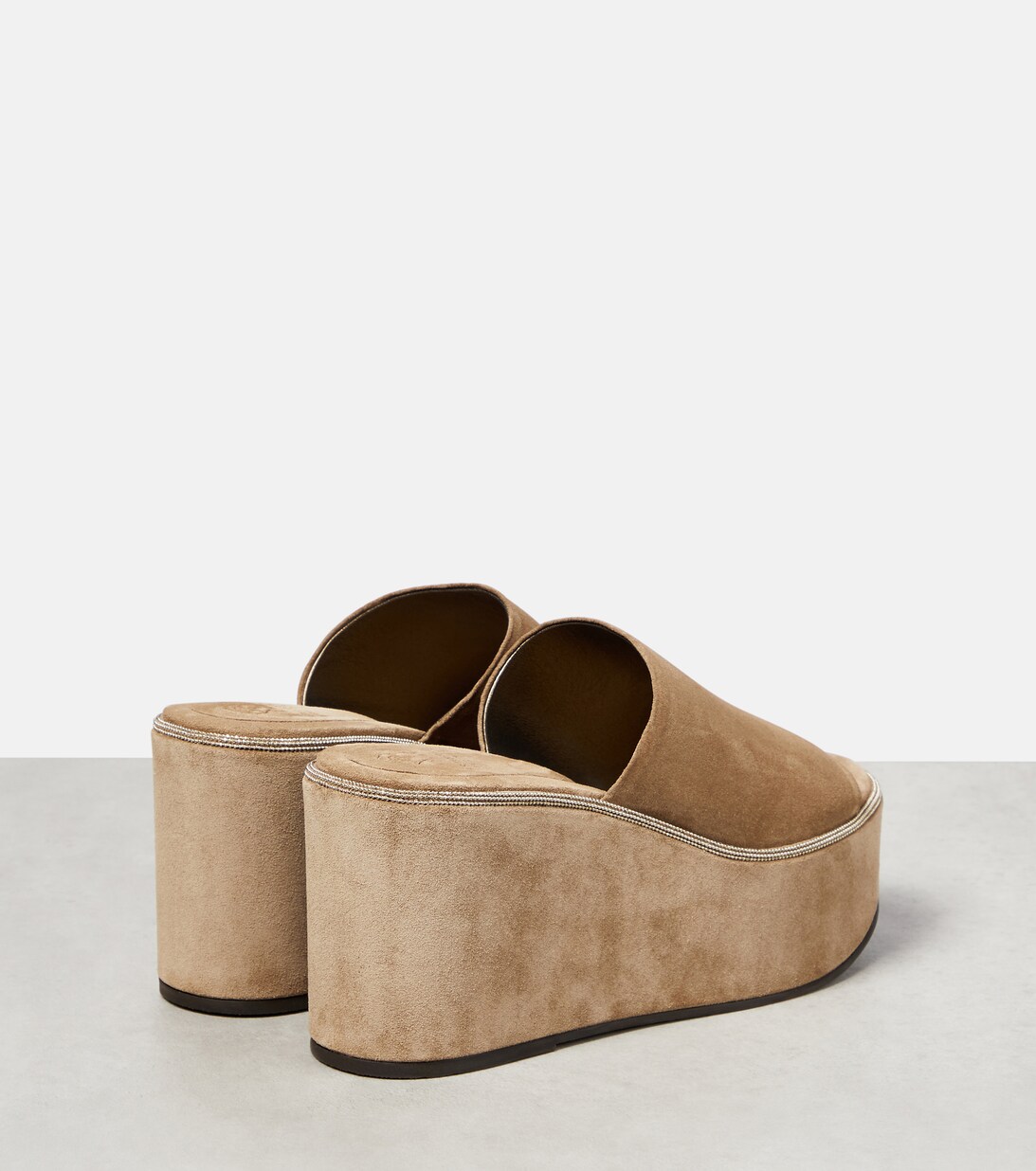Embellished Suede Platform Sandals in Brown - Brunello Cucinelli | Mytheresa