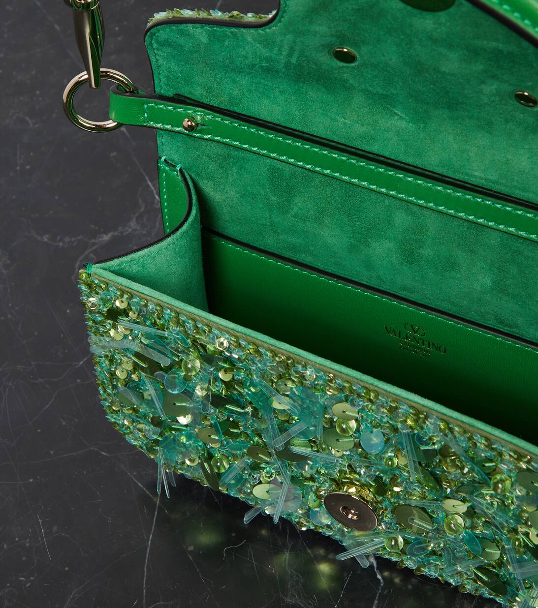 Loco Small Embellished Shoulder Bag in Green Valentino Garavani