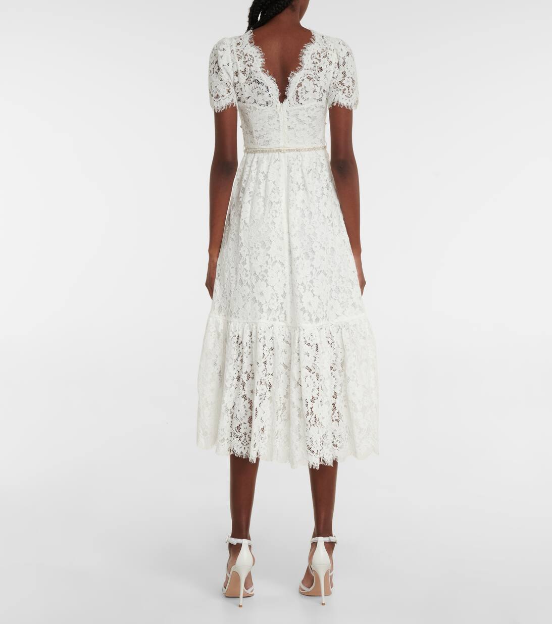 Embellished Lace Midi Dress in White Self Portrait Mytheresa