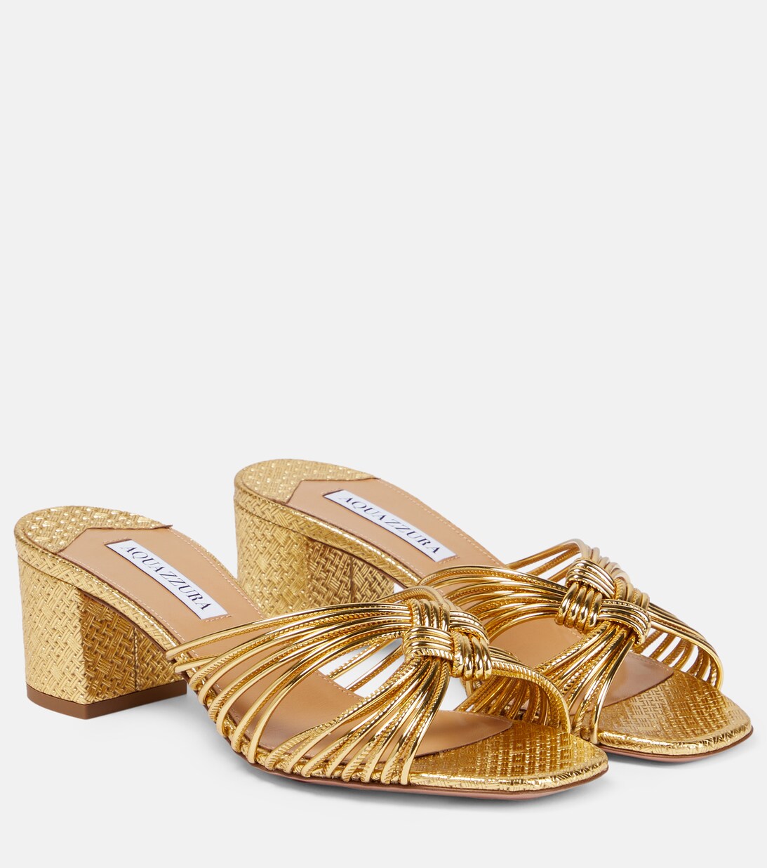 Club 50 Leather Mules in Gold - Aquazzura | Mytheresa