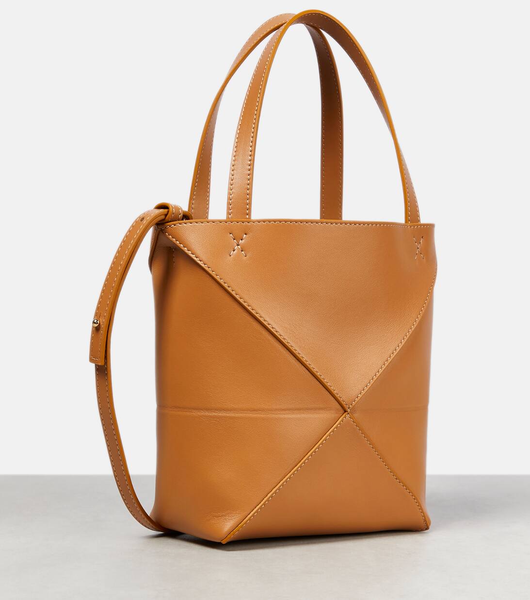 Puzzle Fold Mini Leather Tote Bag in Brown Loewe Mytheresa