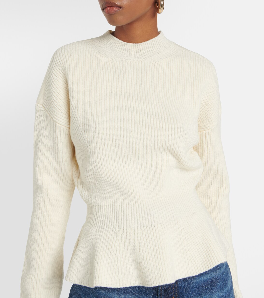 ALAÏA Women's Peplum Virgin Wool Sweater White
