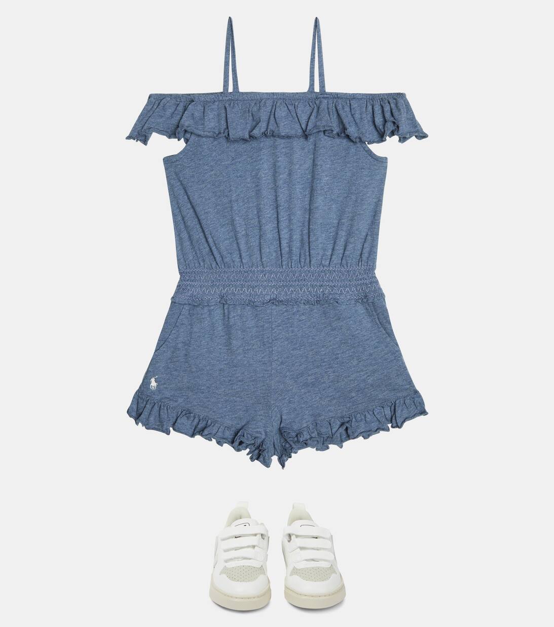 Cotton Jersey Playsuit in Blue Polo Ralph Lauren Kids Mytheresa