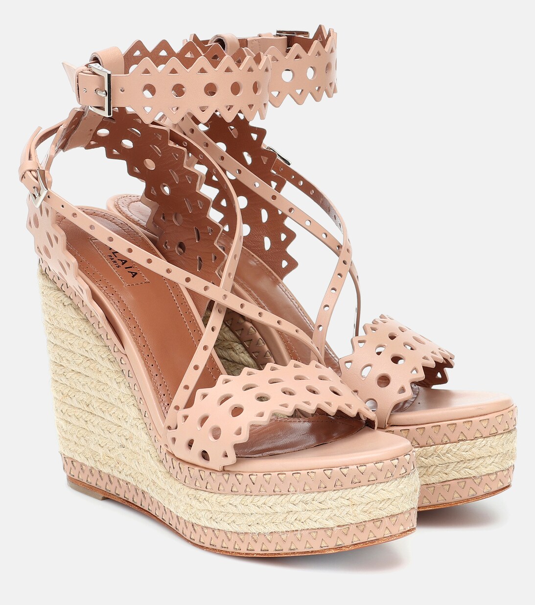 Leather Wedge Espadrille Sandals in Neutrals - Alaia | Mytheresa