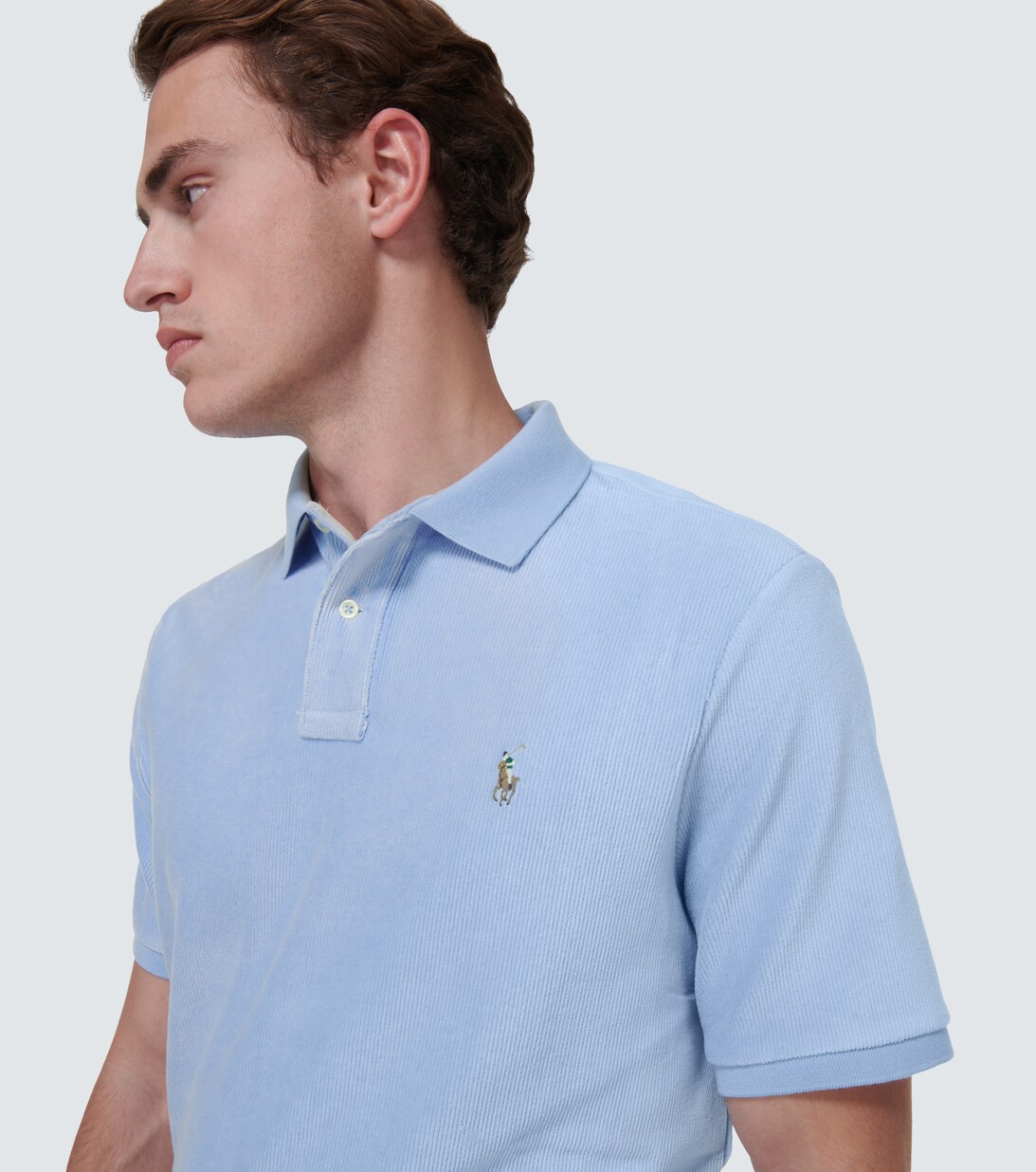 Cotton Blend Velvet Polo Shirt in Blue Polo Ralph Lauren Mytheresa