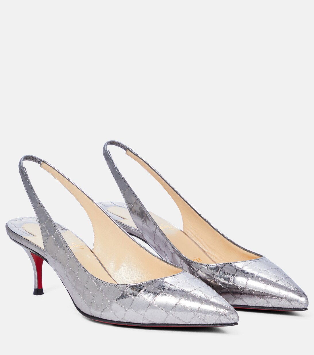 Kate 55 Leather Slingback Sandals in Silver - Christian Louboutin |  Mytheresa