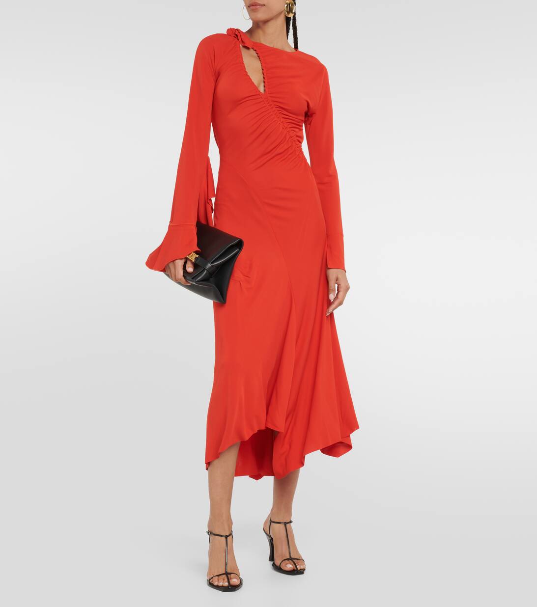 Asymmetric Cutout Jersey Midi Dress in Red Victoria Beckham Mytheresa