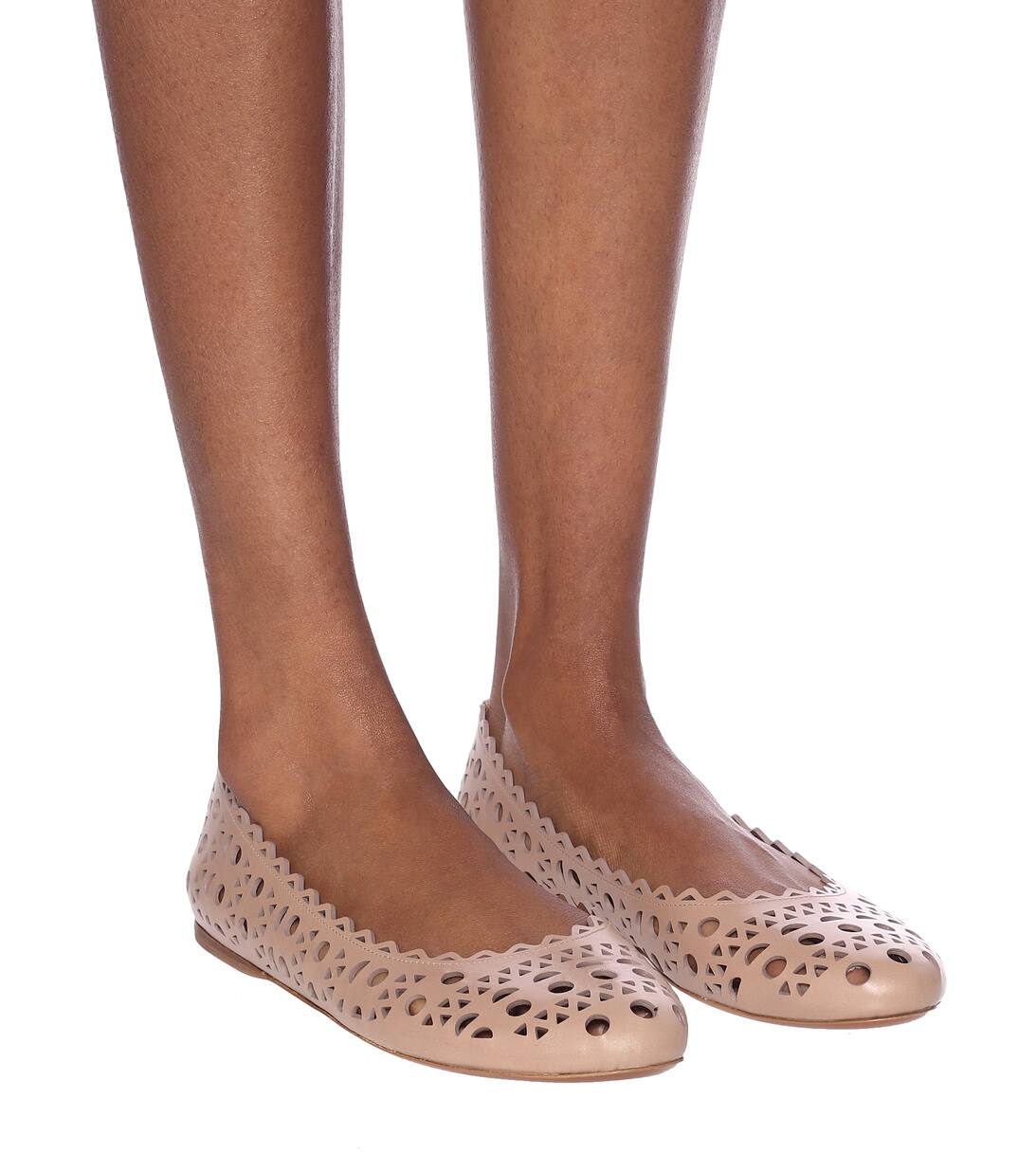 Laser Cut Leather Ballet Flats in Pink Alaia Mytheresa