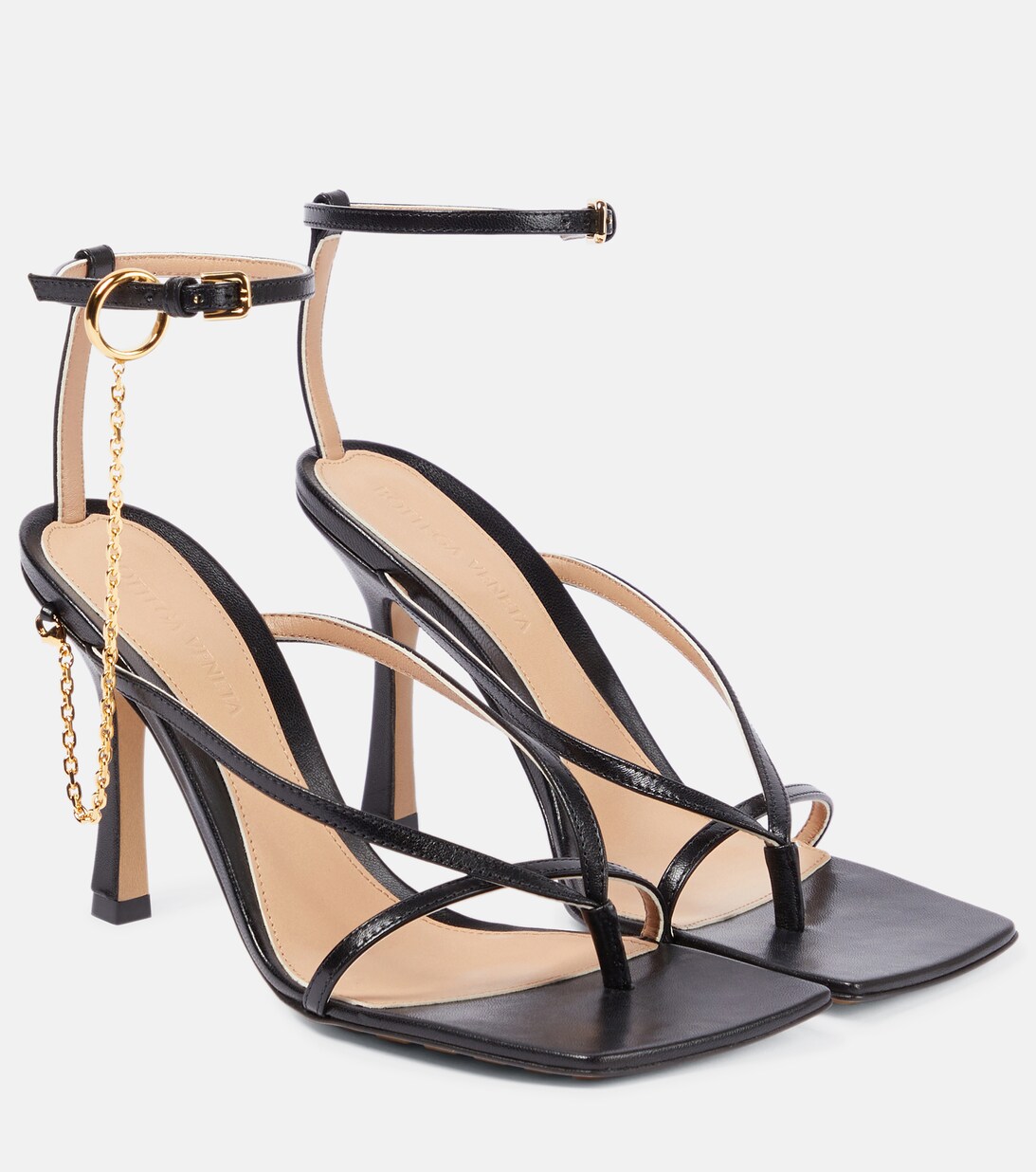 Stretch Chain Trimmed Leather Sandals in Black - Bottega Veneta | Mytheresa