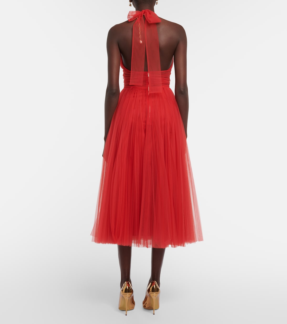Halter Neck Tulle Midi Dress in Red - Dolce Gabbana | Mytheresa