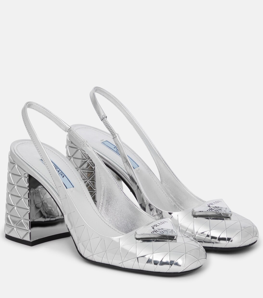 Metallic Leather Slingback Pumps in Silver - Prada | Mytheresa