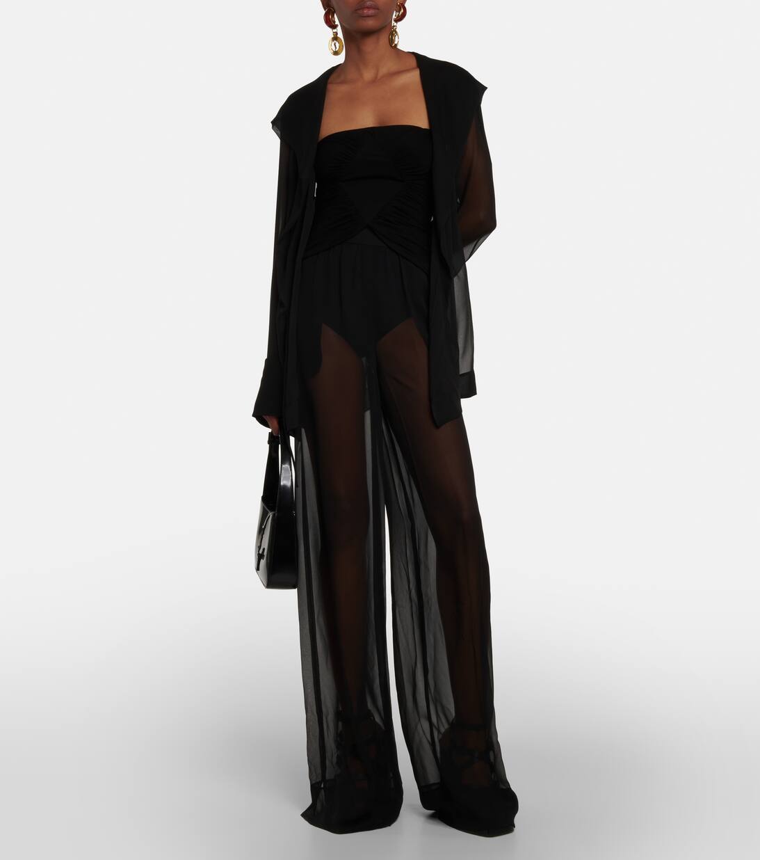 Hooded Sheer Silk Blazer in Black Saint Laurent Mytheresa