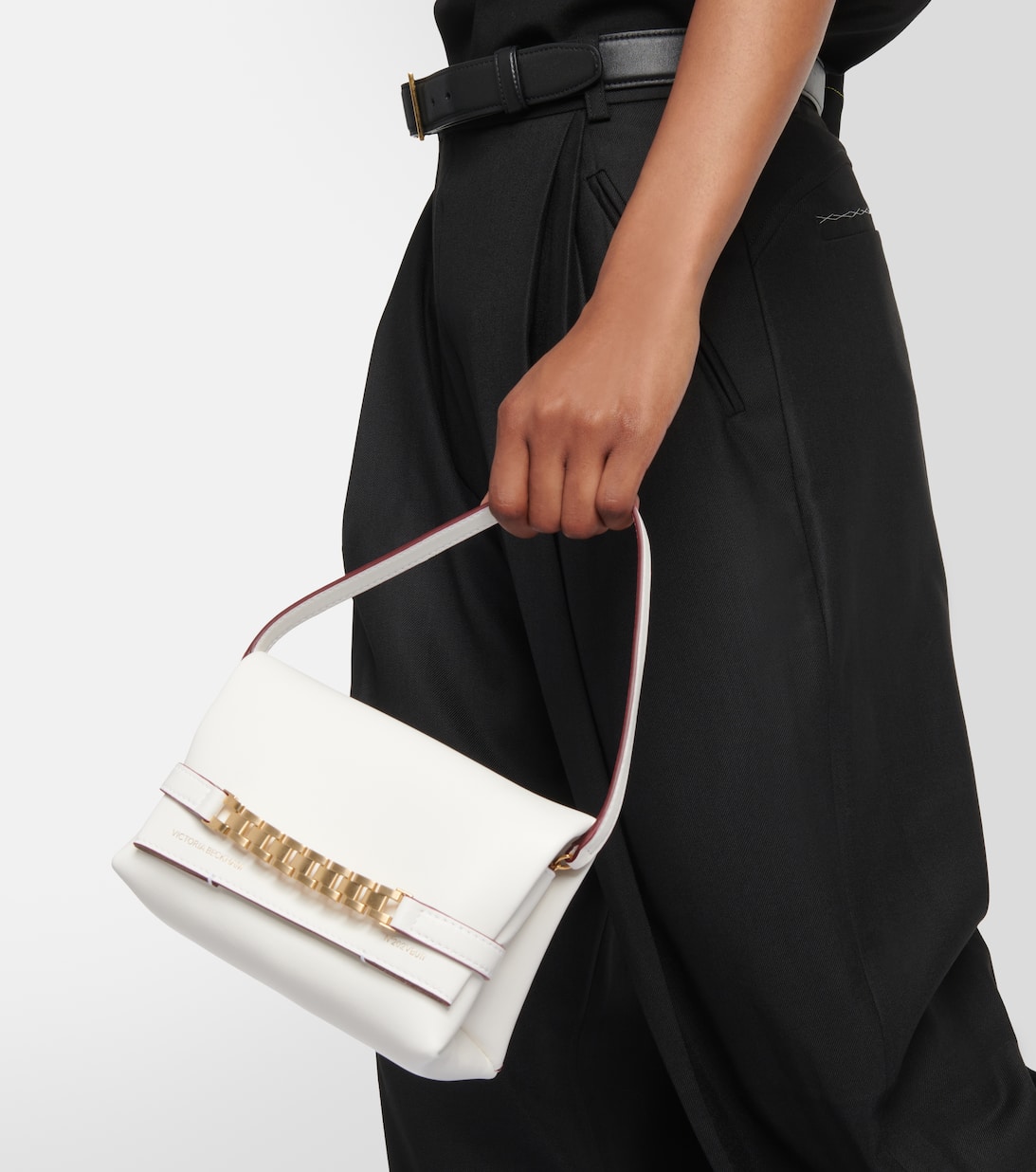 Mini Chain Leather Shoulder Bag in White Victoria Beckham Mytheresa