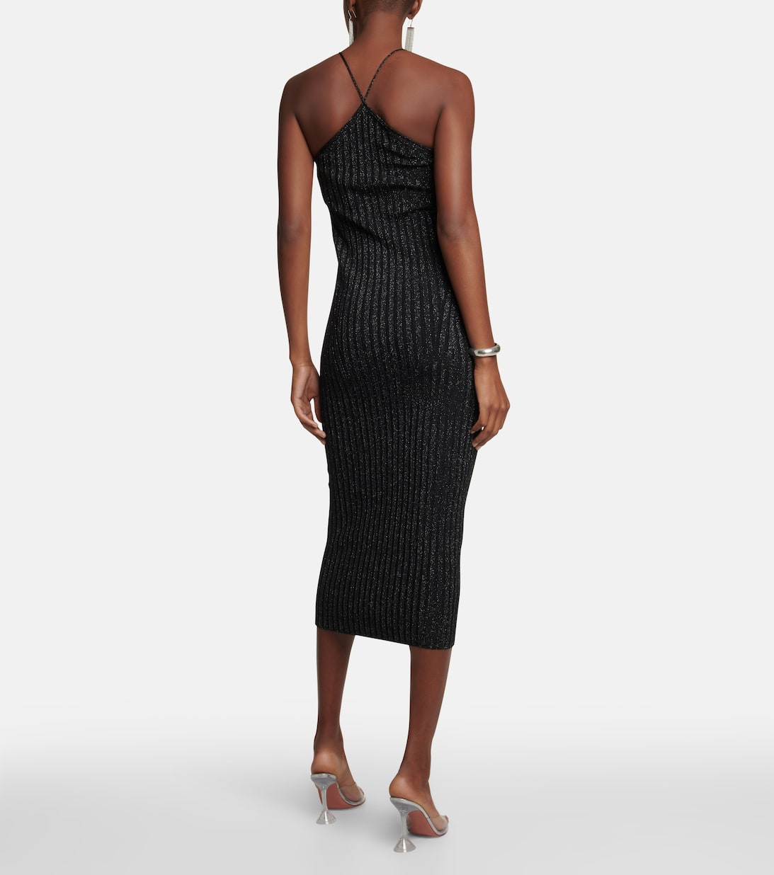 Rhea Metallic Knit Midi Dress in Black Galvan Mytheresa