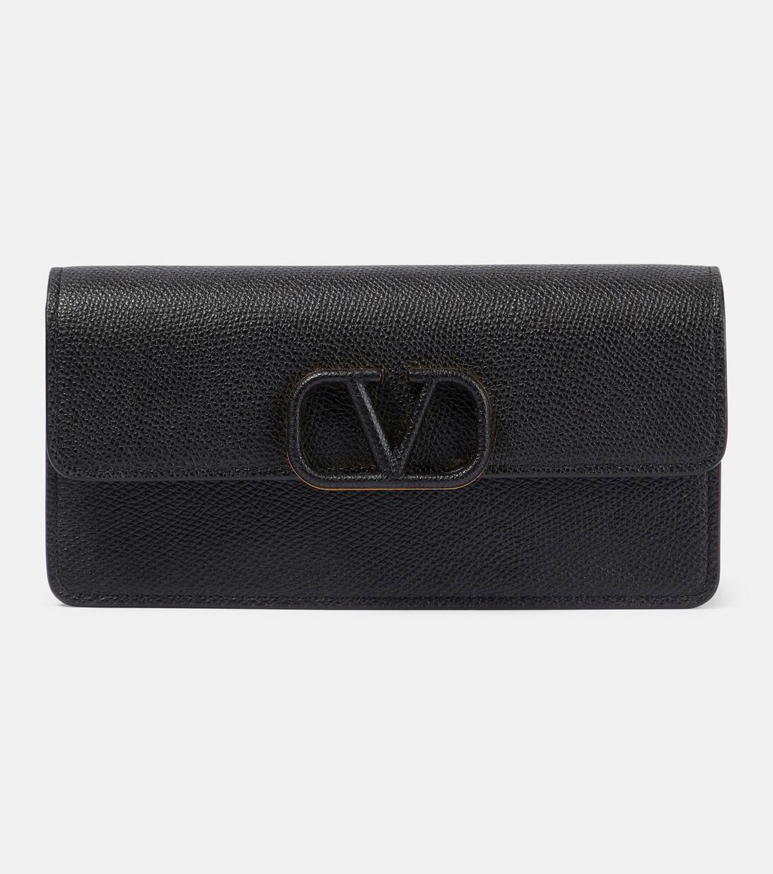 V Logo Signature Leather Chain Wallet in Black Valentino Garavani