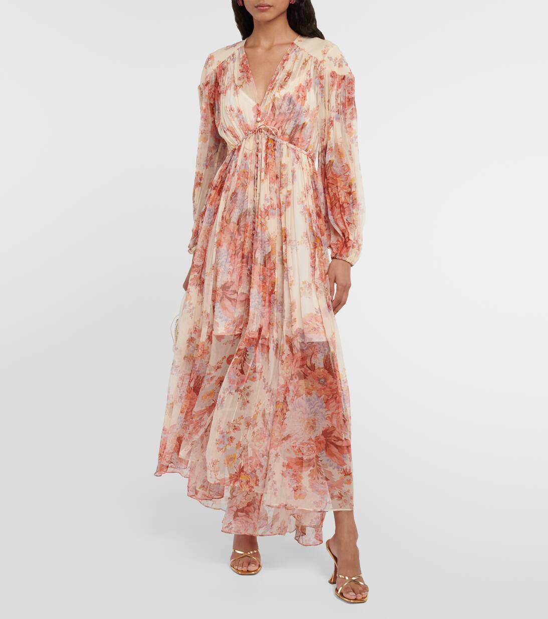Devi Pleated Floral Maxi Dress in Red Zimmermann Mytheresa