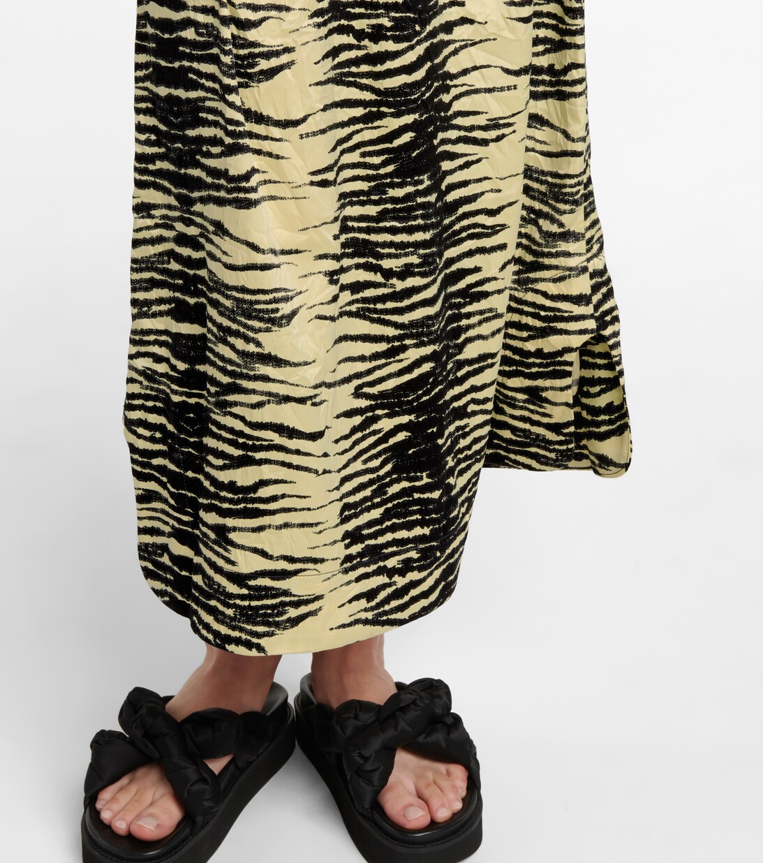 Tiger Print Satin Midi Dress in Yellow - Ganni | Mytheresa
