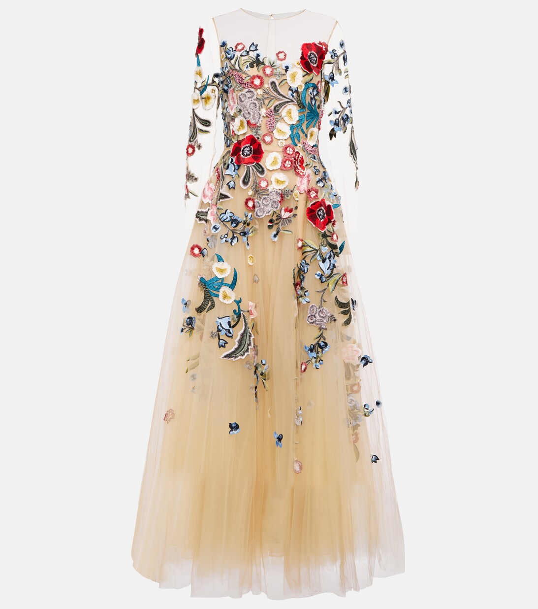 Floral Applique Tulle Gown in Multicoloured - Oscar De La Renta | Mytheresa