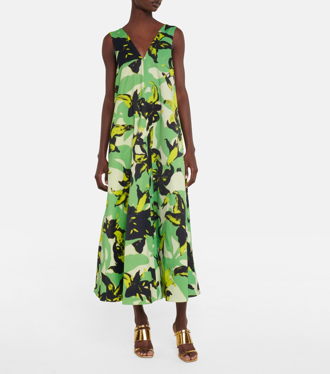 Floral Satin Maxi Dress in Green - Dries Van Noten | Mytheresa