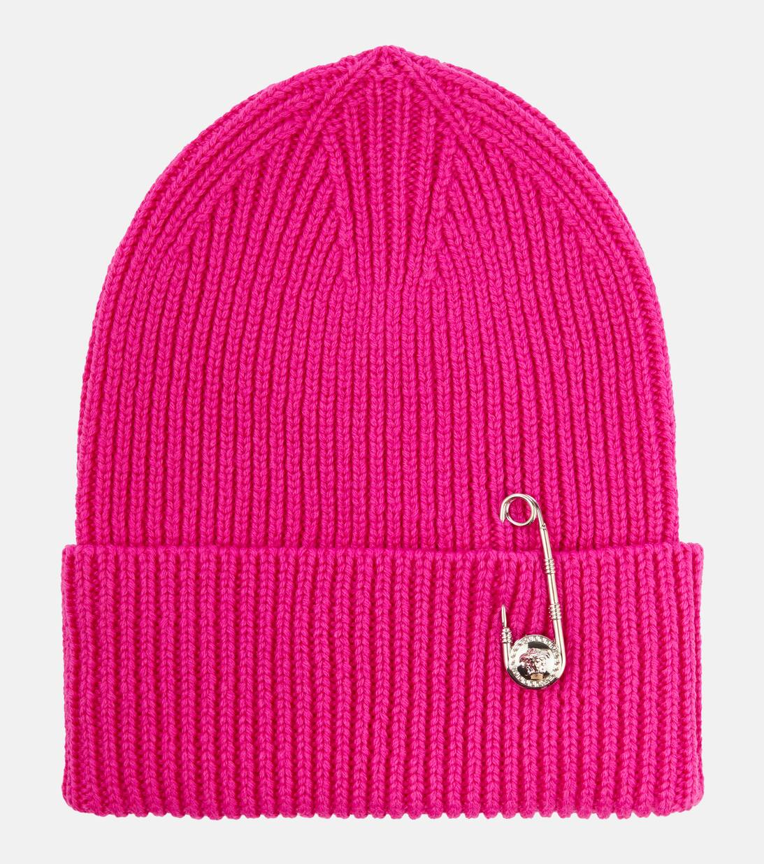 Safety Pin Ribbed Knit Wool Beanie in Pink Versace Mytheresa