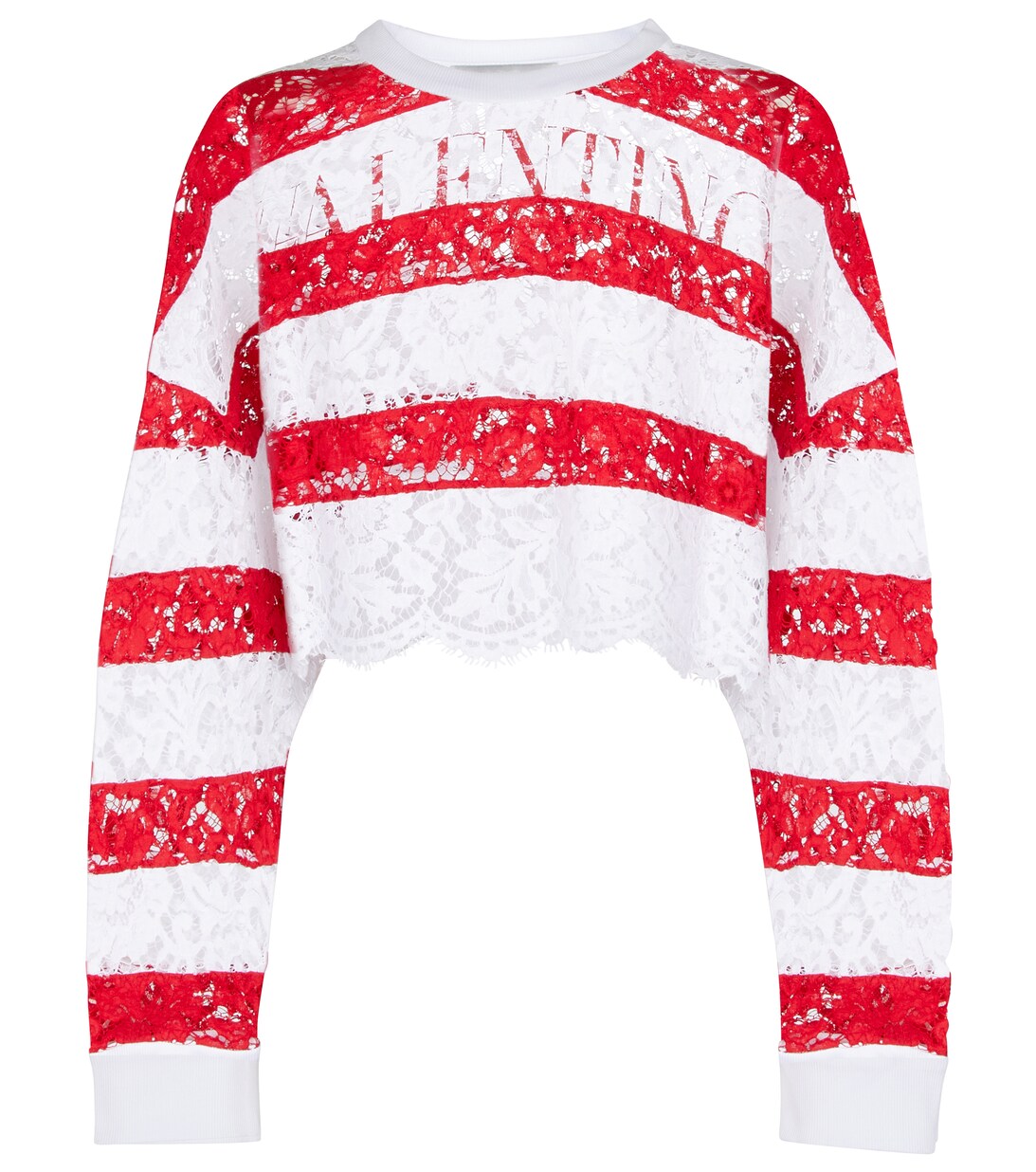 Logo Striped Lace Crop Top in Red - Valentino | Mytheresa