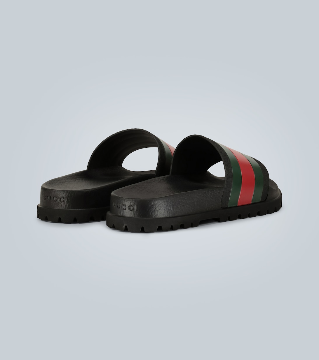 Striped Web Slide Sandals in Black Gucci Mytheresa